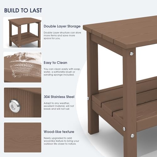 Outdoor Side Table Set of 4, Double Layer Adirondack End Table- Brown - Image 5