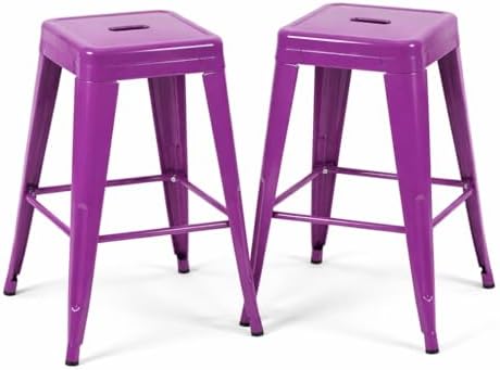24 Inch Purple Metal Counter Stools by Unknown