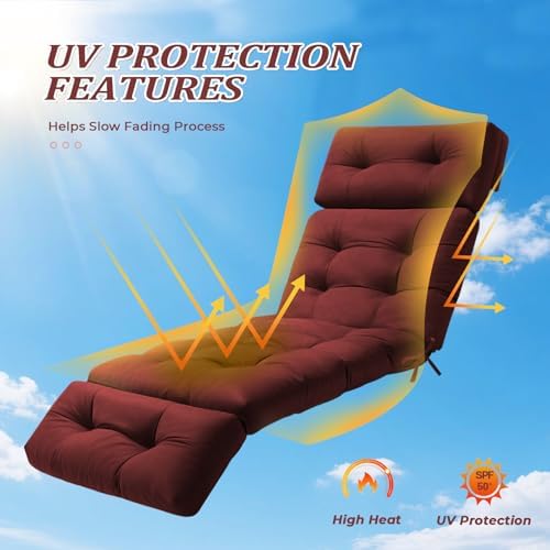 Chaise Lounge Cushion Outdoor, 74.4" x 22", Waterproof, Dark Red - Image 5