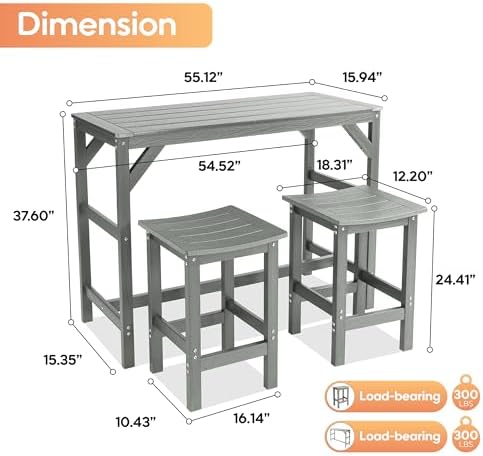 HIPS Outdoor Patio Bar Set, All Weather HIPS Bar Table and Chairs Set - Image 5