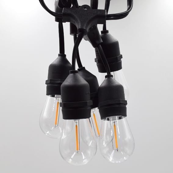 Hometown Evolution, Inc. E26 Outdoor Commercial String Lights with Suspended Socket for Weatherproof Heavy Duty Vintage Outside Lighting (S14 LED Plastic, 50 Foot 25 Socket)