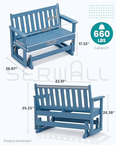 SERWALL 2 Person Patio Glider Bench, HDPE All Weather Swinging Bench - Image 2