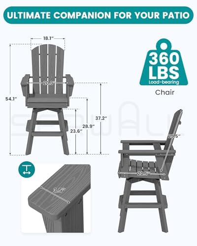 SERWALL Swivel Adirondack Barstools Set of 2, HDPE Outdoor Swivel Bar Chairs - Image 3