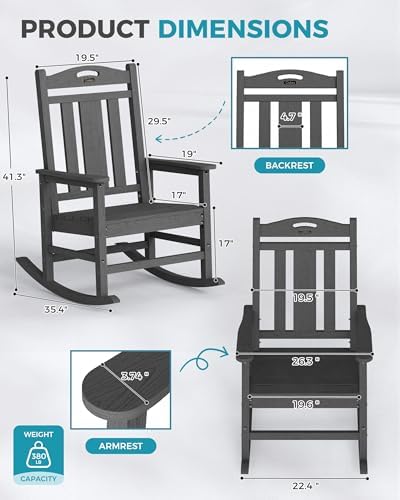 Oversized Outdoor Rocking Chairs Set of 6, 380lbs Heavy-Duty Large Patio Rocker - Image 3