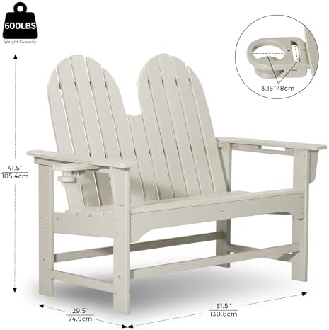 Outdoor Patio HDPE Adirondack Garden Skinny Bench, Weatherproof Front Porch - Image 2