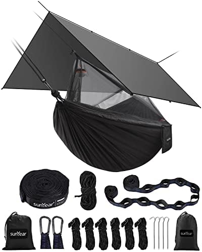 Hammock Camping with Rain Fly Tarp and Net, Portable Camping Hammock Double by SunyearOutdoor