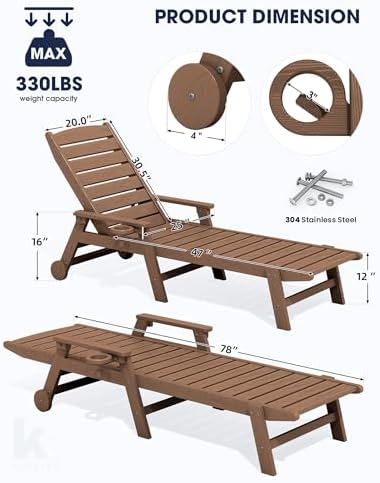 KINGYES HDPE Lounge Chair Outdoor, All Weather Pool Lounger - Image 2
