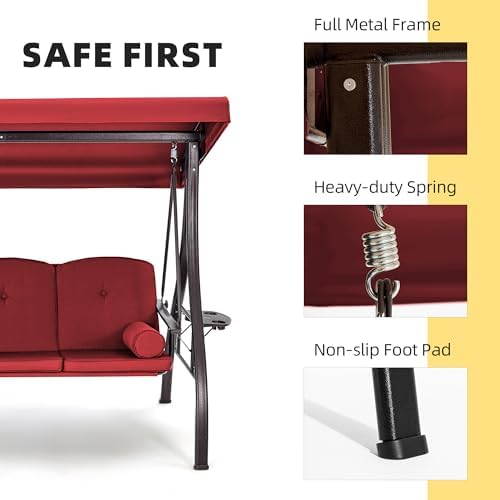 HOMREST 3 Seat Porch Swing - Image 4