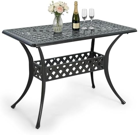 Outdoor Dining Table, All-Weather Cast Aluminum 42" Rectangle Patio Dining Table by MEETWARM