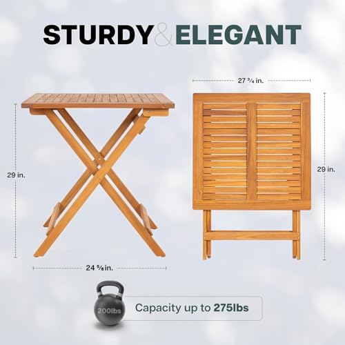 Legolas FSC Acacia Wooden Folding Table, Heavy Duty 270lbs Capacity, Elegant & - Image 2