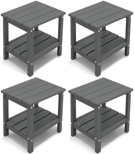 Outdoor Side Table Set of 4, Double Layer Adirondack End Table- Gray by KINGYES
