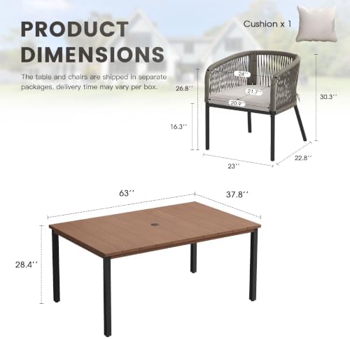 Patio Dining Set, Rectangle Table & Wheat Cushioned Wicker Chairs - Image 2