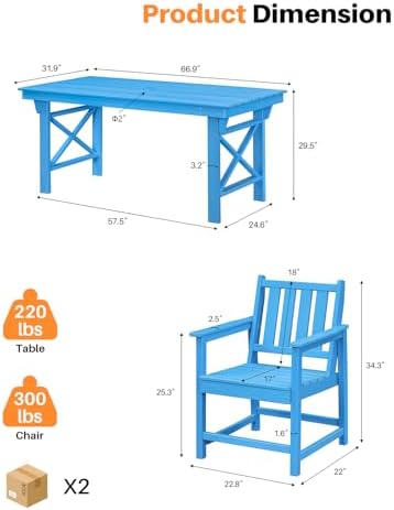 HDPE Patio Dining Set, 5-Piece Outdoor Table and Chairs - Image 3