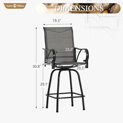 Sophia & William Swivel Outdoor Bar Stools Set of 6, Dark Grey - Image 3