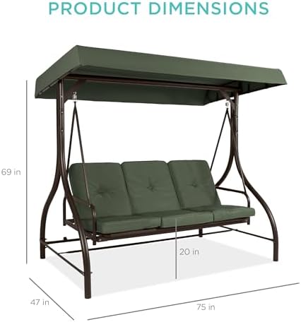 Best Choice Products 3-Seat Outdoor Large Converting Canopy Swing Glider - Image 3