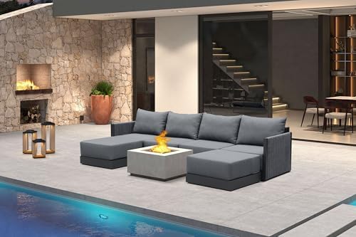 PURPLE LEAF Outdoor Conversation Set 6 PCS w/Ottoman PP Rope Sofa by PURPLELEAF
