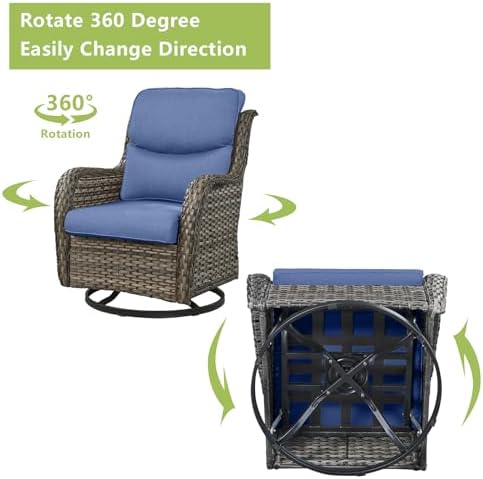 Outdoor Wicker Swivel Rocker Patio Chairs Set of 2, Cushion Smile Blue - Image 4