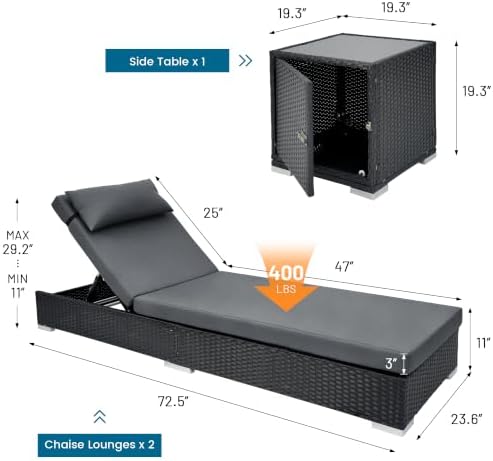 Outdoor Chaise Lounge Chairs Set of 2 - Image 2