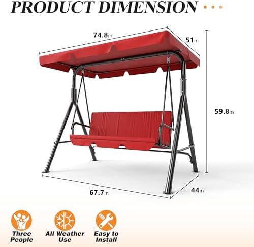 3-Seat Patio Swing Chair - Image 6