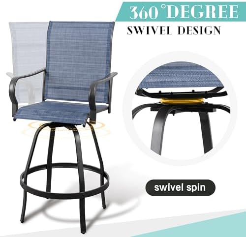 Vongrasig 4 Piece Patio Swivel Bar Chairs, All Weather Metal Textile High - Image 6