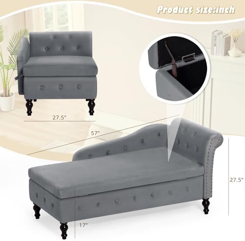 Velvet Chaise Lounge w/Right Armrest & Storage Space - Image 7
