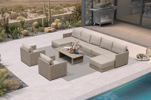 PURPLE LEAF Patio Set 10 PCS w/Table & Ottoman, Deep Seating Rope by PURPLELEAF