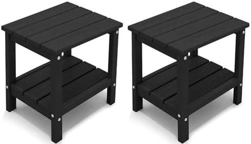 Outdoor Side Table Set of 2, Double Layer Adirondack End Table- Black by KINGYES