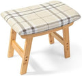 BAMBOO LAND- Bamboo Foot Stools Ottoman, Stripes Beige Cushion & Natural Wood by BAMBOOLAND