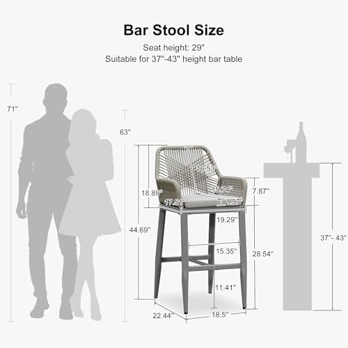 PURPLE LEAF 29" Bar Height Stools Set of 2 Water Repellent, Light Grey - Image 3