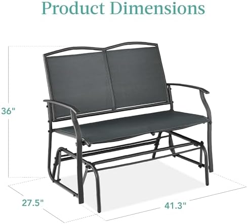 Best Choice Products 2-Person Outdoor Patio Swing Glider Steel Bench Loveseat - Image 3