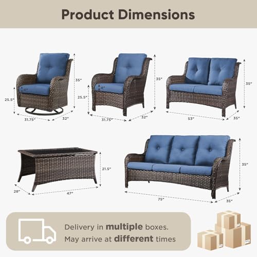 7 Piece Wicker Patio Furniture Set, Outdoor Swivel Rocker Chairs Set of 2 - Image 2