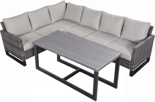 Outdoor Sectional Sofa 6 Seater L Shaped Couch Wicker Patio Conversation by Belord
