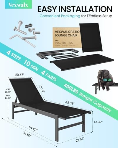 Vexwalx Lounge Chair Outdoor, Aluminum Pool Lounge Chairs - Image 3