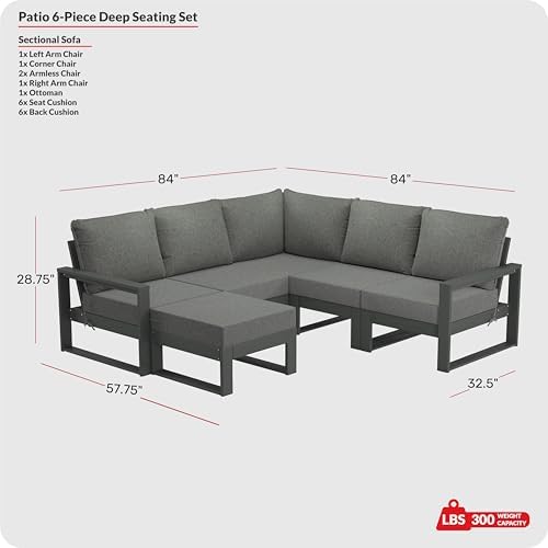 Rockaway 6-Piece Outdoor Patio Corner Sectional Sofa Conversation Set - Image 2
