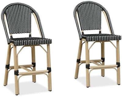 PURPLE LEAF Patio French Counter Stool Set of 2 Champagne Frame Black Woven - Image 6
