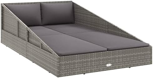 2-Person Outdoor Daybed with Gray PE Rattan, 4 Seat Cushions and 2 Pillows by SKTQYQO