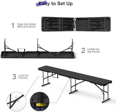 VSOAEIL 6 Foot Folding Bench, 6 FT Foldable Plastic Bench Indoor & Outdoor - Image 6
