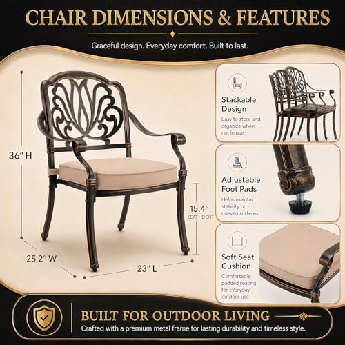 9 Piece Outdoor Dining Set Cast Aluminum Patio Furniture Set, Retro Patio - Image 6
