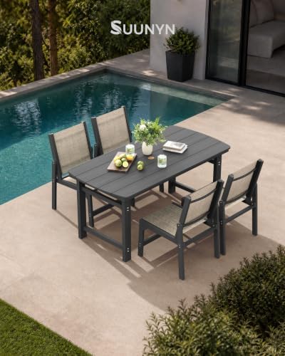HDPE Outdoor Dining Set, Patio Table and 4 Stackable Armless Chairs - Image 3