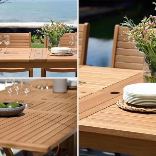Amazonia Nova 11-Piece Teak Finish Rectangular Extendable Patio Dining Set | - Image 3
