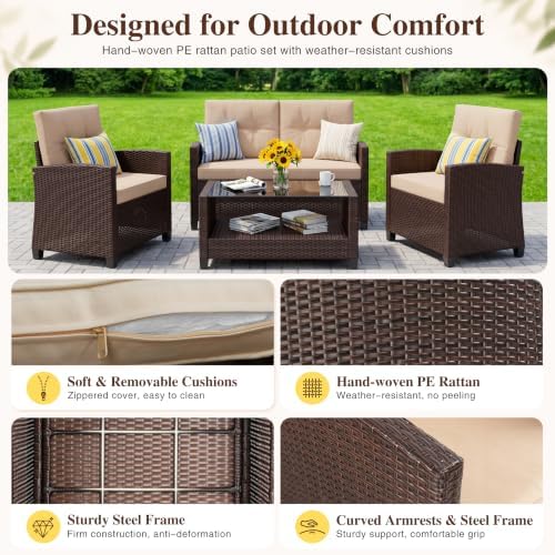 Shintenchi Patio Furniture Set, 4 Pieces Outdoor Conversation Set - Image 5