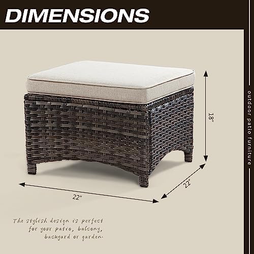 Outdoor Ottomans for Patio Set of 2 PE Wicker Steel Frame Outdoor Footstool - Image 2