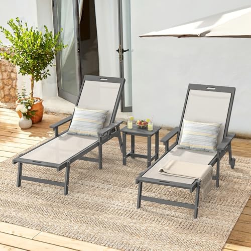 LUE BONA Lounge Chair Outdoor Set of 2, HDPS & HDPE Wicker Adjustable Chaise - Image 2