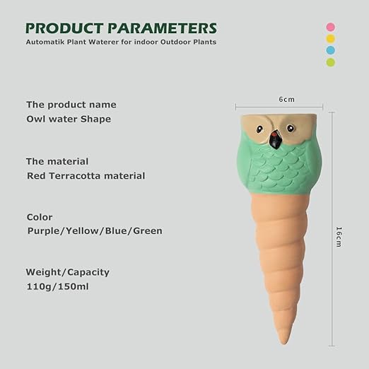 4 Pack Terracotta Watering Spikes, Vacation Self-Watering Planters Devices - Continuous Moisture with Slow Release Watering System - Perfect for Indoor Outdoor Plants (Owl Shape)