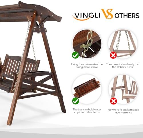 VINGLI Porch Swing with Stand and Canopy, Waterproof Patio Swing - Image 2