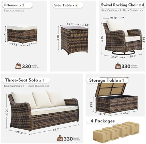 Patio Furniture Set with Swivel Rocking Chairs, 10 Pieces Patio Conversation Set - Image 2