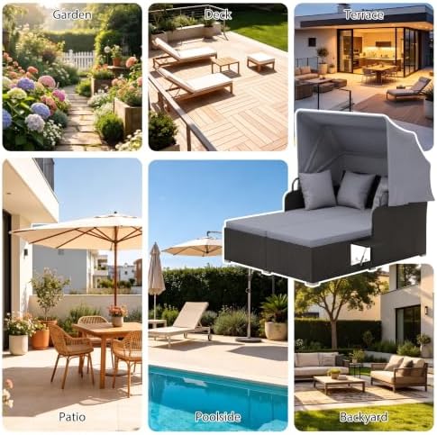 COSTWAY Outdoor Daybed with Retractable Canopy - Image 7