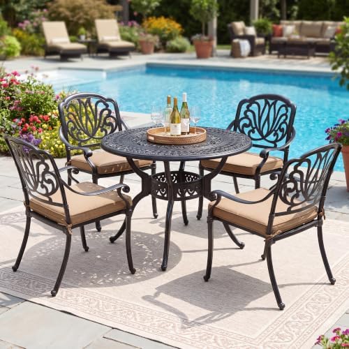 5-Piece Cast Aluminum Outdoor Patio Dining Set, All Weather Cast Aluminum by Sumshadow
