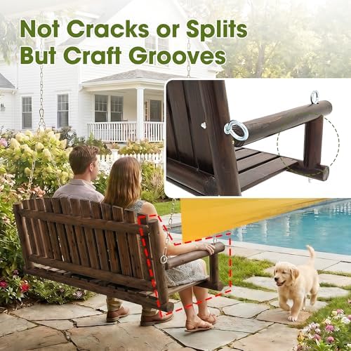 Grepatio 5FT Outdoor Wooden Porch Swing, 3 Person Patio Hanging Bench, Heavy - Image 5