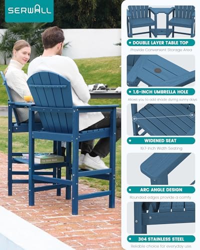 SERWALL Tall Adirondack Chairs Set of 4, HDPE Bar Height Outdoor Chairs - Image 4
